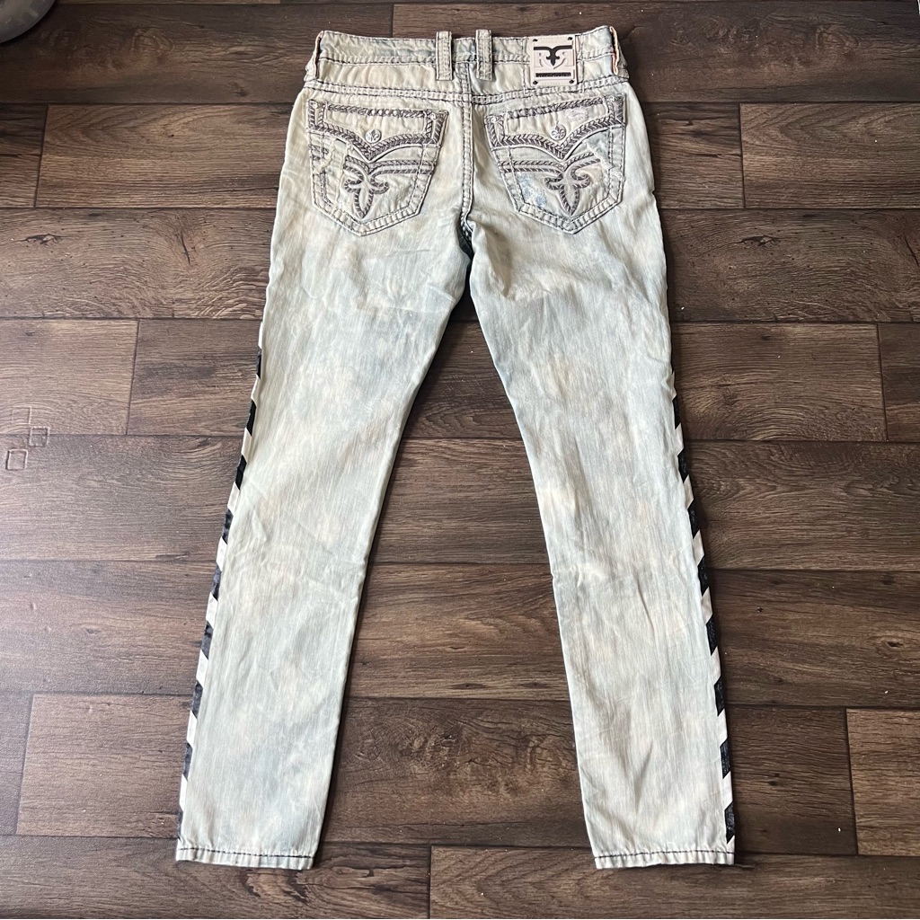 Rock Revival Men's Distressed Jerret Taper Denim Jeans Light Blue Size 32x32 New
